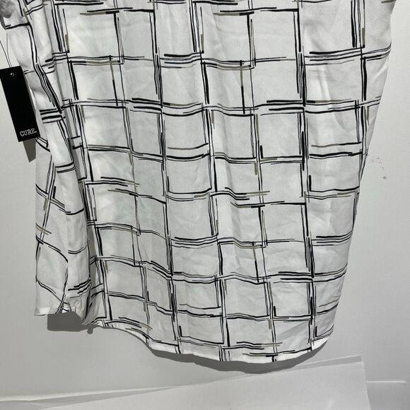 CURE Women's White Black Windowpane Split Neck Sleeveless Blouse Small NWT - Picture 7 of 9